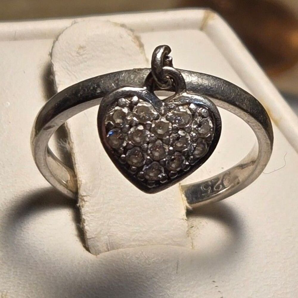 Heart Dangly Charm vintage sterling silver ring sz 6